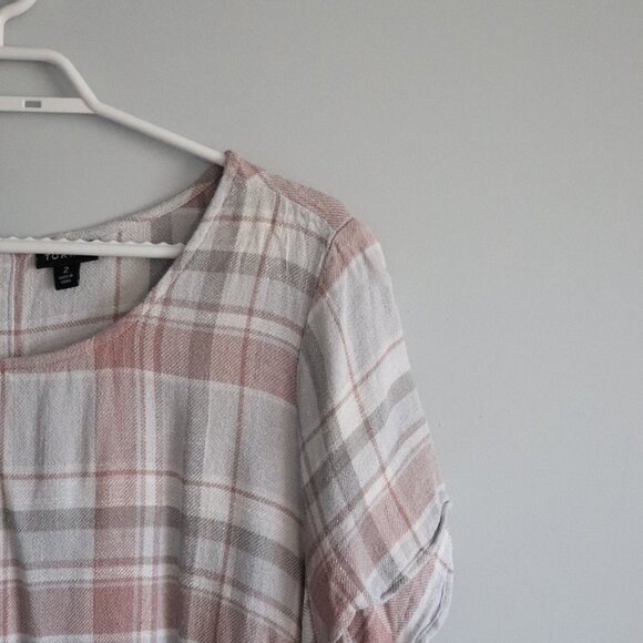 Torrid Womens Pink Sz 2 Abbey Plaid Buttoned Woven Short Sleeve Pullover Blouse - Picture 5 of 13
